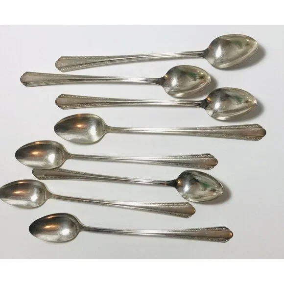 8 Long Iced Tea Spoons Oneida Croydon Mary Lee Silver Plate Rogers Vintage - Picture 2 of 4